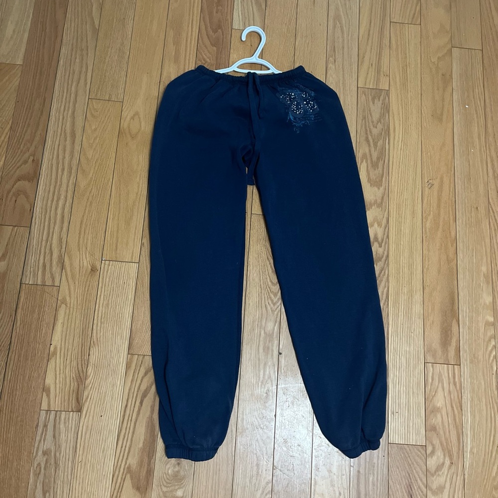 Navy Blue Butterfly Sweatpants with “Freedom” Graphic